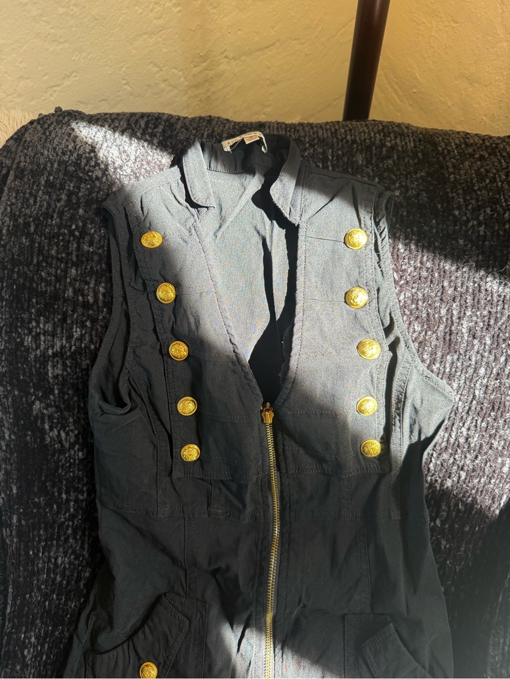 Entry Black Military-Style Vest dress with Gold Buttons